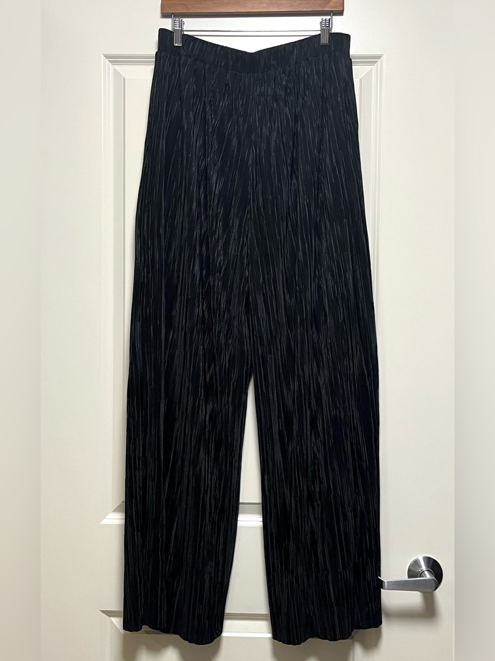 EUC Banana Republic Wide Leg Plisse Sloan Dress Pant Pockets Flowy Lined Black L - Picture 2 of 9